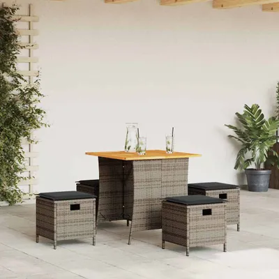 Produktbild von Möbel 5-tlg. Garten-Essgruppe mit Kissen Grau Poly Rattan - Gartenmöbelgarnituren 365421