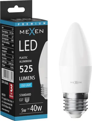 Produktbild von Mexen Nova LED-Glühbirne E27, C37, 5W, Kalt - 6500K, 525 lm - L102-E27-0565-01