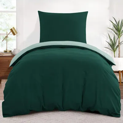 Produktbild von Bettwäsche-Set 2-teilig 155x220 cm Dunkelgrün/Salbeigrün Mikrofaser Wendebettwäsche mit Reißverschluss