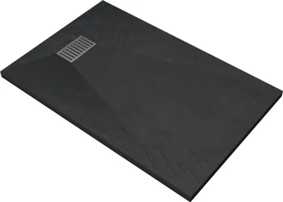 Image de Receveur de douche Noir Effet Pierre 90x140 cm et Grille décor Linéaire en Inox