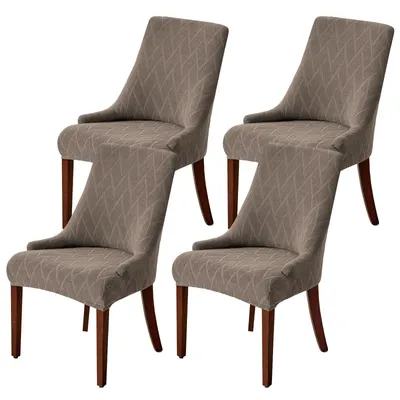 Produktbild von 4 Stück Ohrensesselbezüge, Jacquard Stretch Stuhlhusse, Sesselbezug für Esszimmer und Wohnzimmer, Esszimmerstuhl-Hussen,Taupe