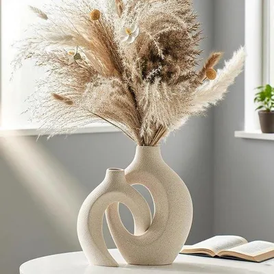 Produktbild von Famanu Keramische Vase Set von 2 - Beige, Modern, für Boho-Dekoration