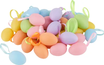 Produktbild von VBS 42er-Pack Oster-Eier zum Aufhängen bunt kunststoff mit Bändchen 6cm