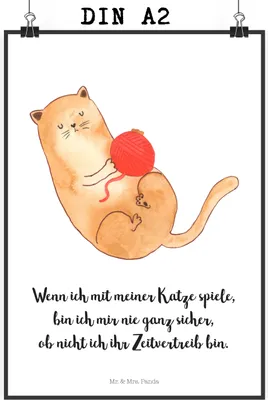 Produktbild von Mr. & Mrs. Panda Bild Katze Wolle DIN A2 - Weiß - Geschenk, Katzen, drucke, Spiel, Cat, Haha, Wandbild, wanddeko, kunstdruck poster, Plakat, Spielen