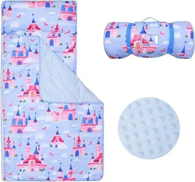 Produktbild von Famanu Schlafsack Dinosaurier für Kinder, 2-in-1 Schlafsack mit Kopfkissen - Blau
