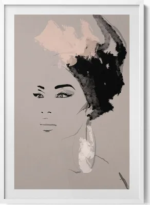 Produktbild von Abstraktes Porträt einer Frau– Wandbild mit Rahmen – Gerahmtes Bild  – Wanddekoration – 70x100 cm –  Weiß Rahmen
