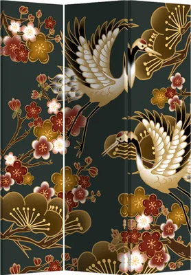 Produktbild von Fine Asianliving Japanische Paravent Raumteiler Shoji Fine Asianliving Japanische Paravent Raumteiler B120xH180cm 3-teilig Japanische Kräne Raumtrenner Spanische Wand Sichtschutz Trennwand  -