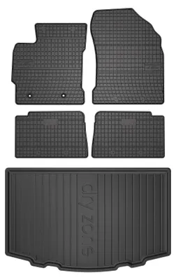 Image de Tapis en caoutchouc + bac de coffre pour Toyota Auris II 2012-2018 (break, plancher bas) – 5 pièces, noirs, sur mesure – Wielganizator SolidPRO