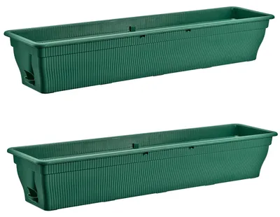 Produktbild von 2x Balkonkasten 100cm Blumenkasten mit Wasserspeicher Grün 25 L - Blumenkästen wetterfest Pflanzkasten mit Einsatz Lange Balkonkästen für Garten und Balkon witterungsbeständig