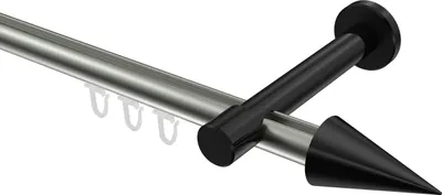 Produktbild von Interdeco Innenlaufstange / Gardinenstange mit Innenlauf Edelstahl-Optik / Schwarz, Typ Prestige Savio (Kegel), 20 mm Ø 1-läufig, 240 cm
