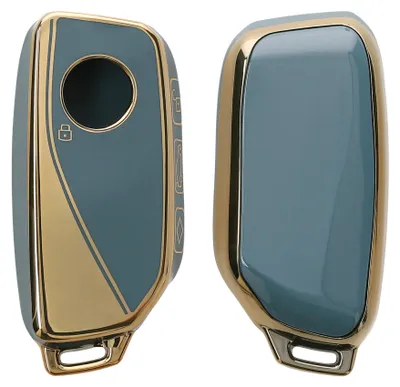 Produktbild von kwmobile Autoschlüssel Hülle kompatibel mit BMW 4-Tasten X7 X1 U11 iX ix1 7er G07 I7 Autoschlüssel - Schlüsselhülle Silikon Cover - Blau Gold