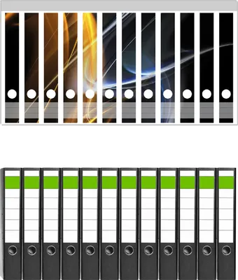 Produktbild von Wallario 12 Stück schmale Ordner inkl. Klebeetiketten mit Motive Abstraktes Design -  Set mit Rückenschildern / Ordnerrücken Stickern