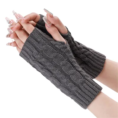 Produktbild von 1 Paar Fingerlose Handschuhe für Damen, Kurze Strickhandschuhe, Winter Pulswärmer Handschuhe, Dunkelgrau