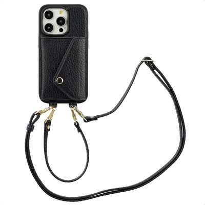 Zdjęcie produktu dla Etui na telefon Selencia Sera z kablem i kopertą na karty do Apple iPhone 14 Pro - czarne