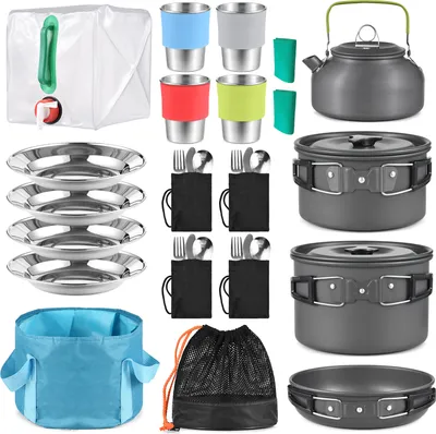Obrázek produktu pro Nádobí Lixada pro venkovní vaření, nádobí, sada nádobí, rodinné, turistické, cestovní, piknikové, nádobí, skládací mísa, pánev, nůž, vidlička
