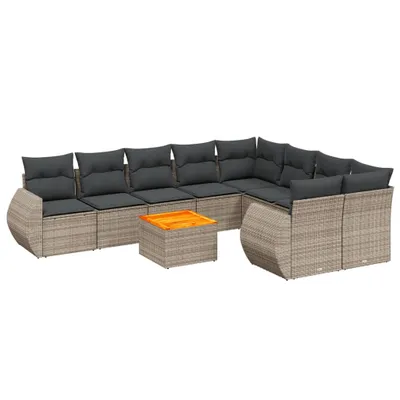 Produktbild von vidaXL 10-tlg. Garten-Sofagarnitur mit Kissen Grau Poly Rattan