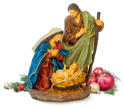 Produktbild von Weihnachtskrippe mit Figuren aus Kunstharz, 24,5 x 29,5 cm