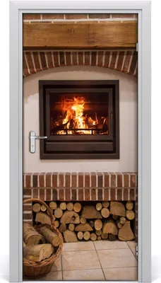 Produktbild von Tulup Türaufkleber 95x205 cm Dekorative Aufkleber Selbstklebend Wasserdichte Tapete Abnehmbar Schlafzimmer Wohnzimmer Wohnkultur - Kamin zu Hause