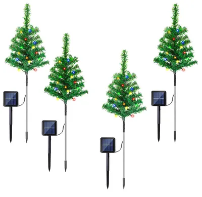 Produktbild von Eikuavons Solar Weihnachtsbeleuchtung 4er Set mit 4 Weihnachtsbäumen, 80 bunten LEDs, 8 Leuchtmodi und IP65 Schutz