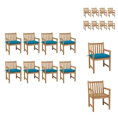 Produktbild von vidaXL Gartenstühle 8 Stk. mit Hellblauen Kissen Massivholz Teak -  Gartenstühle