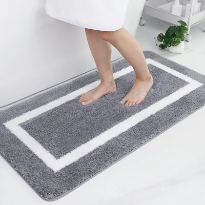 Obrázek produktu pro Koupelnová rohož protiskluzová - Pratelná mikrovlákno - 60 x 120 cm - Měkká - Šedá - Ideální pro koupelnu - Koupelnové rohože