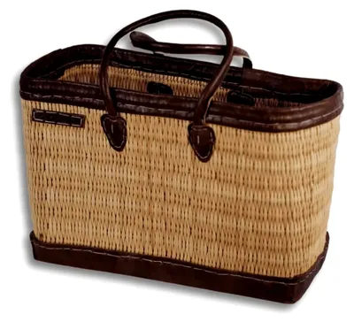 Produktbild von Schilfrohrtasche L 47x31x15 cm mit Ledereinrahmung und Ledergriffen - handgefertigter, besonders großer Shopper aus robustem, nachhaltigem Schilfrohr, besonders leicht, stabil & vielseitig