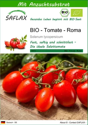 Produktbild von SAFLAX - BIO - Tomate - Roma - 15 Samen - Mit keimfreiem Anzuchtsubstrat - Solanum lycopersicum
