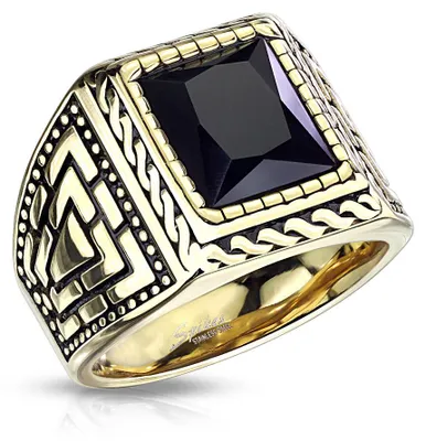 Produktbild von Ring Stein Herren: Edelstahl gold mit schwarzem Onyx 64 (20.3 mm Ø)