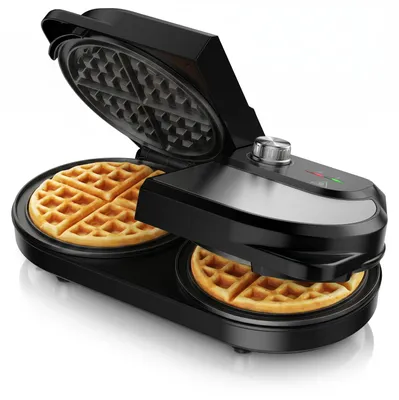 Produktbild von Arendo Waffeleisen für 2 belgische Waffeln, Waffelautomat mit 2 Heizzonen, 1400 W, stufenlose Bräunung, Antihaftbeschichtung, Backampel, Überhitzungsschutz, silber/schwarz