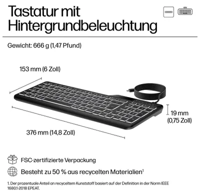 Produktbild von HP 405 - Tastatur - Multi-Device - 65% - compact - hinterleuchtet - USB - Deutsch - Schwarz
