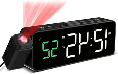 Produktbild von Projektionswecker – Digitale Uhr – Zeitanzeige – 180 Grad Projektion – 17,5 cm – Schwarz