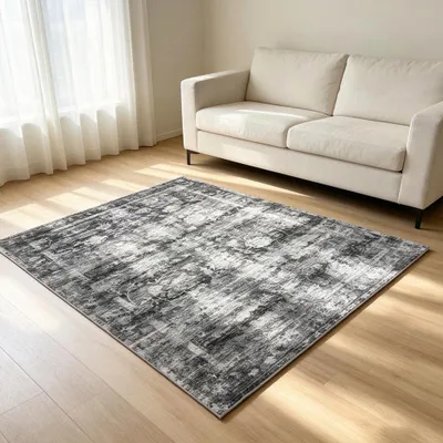 Image de Tapis gris à motif floral et aspect vintage, dimensions : 120 x 160 cm