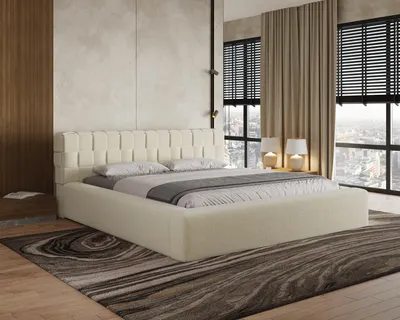 Produktbild von Chilly CUBE Polsterbett 200x200 mit Bettkasten – Doppelbett mit Stauraum, Metallrahmen & Lattenrost – Bouclé Beige Creme, Flechtoptik - Quelle 02