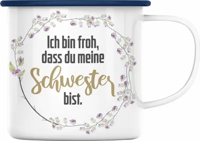 Produktbild von Trendation - Beste Schwester Emaille Tasse Spruch Geschenkidee Geburtstag Schwester von Schwester (Blau)