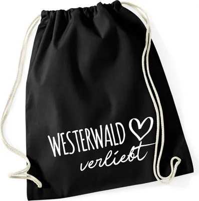 Produktbild von Huuraa Turnbeutel Westerwald verliebt 12 Liter Black Baumwolle Rucksack Geschenkidee