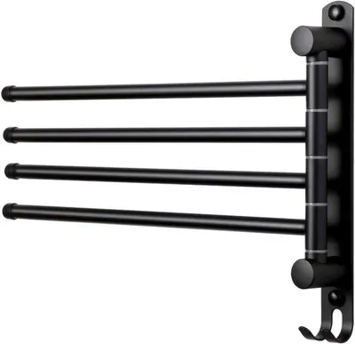 Produktbild von Drehbare Handtuchhalterung – Handtuchstange für das Badezimmer – zum Trocknen von Handtüchern – 4 schwenkbare Arme – 32 cm – Schwarz