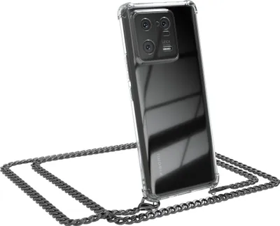 Produktbild von EAZY CASE Metall Handykette für Xiaomi 13 Pro, Handyhülle mit Umhängeband, Silikonhülle, Metallkette für Smartphone in Grau