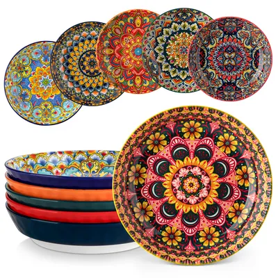 Produktbild von vancasso Schüssel, 6-tlg Suppenteller, Porzellan Salatschüssel, Schalen Set, für Ramen, Dessert, Suppen, Müsli, Pasta, BOHO-Stil