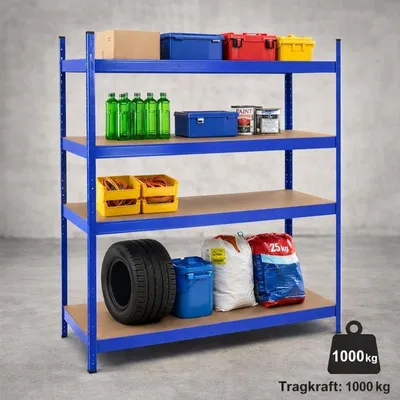 Produktbild von Steckregal Lagerregal Weitspannregal 180x160x60 cm Schwerlastregal verzinkt blau