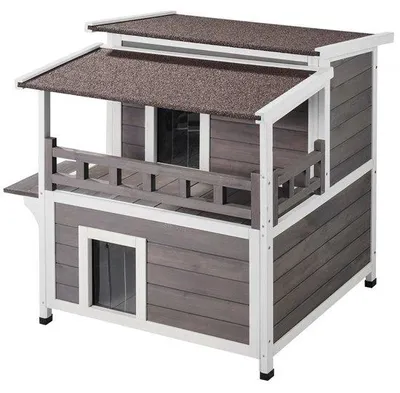 Zdjęcie produktu dla Drewniany domek dla kota 2-piętrowa jaskinia dla kota 750x751x820mm Chatka dla kota Odporna na warunki atmosferyczne