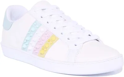 Produktbild von Guess Jacobb Frauen Schnürung Leder Stud Turnschuhe Weiß Blau – undefined / Weiß Blau