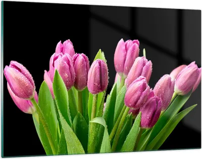 Produktbild von Bilder auf glas - Tulpen Blumenstrauß Tau Tropfen - 120x80cm - Glasbilder - Wandbilder - Kunstdruck - zum Aufhängen bereit - Wanddekoration aus Glas - Glas Bilder - Wandbild auf Glas - GAA120x80-2486