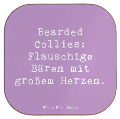 Produktbild von Mr. & Mrs. Panda Tischschoner Spruch Bearded Collie Bärenherz - Lavendeltraum - Geschenk, Einfühlungsvermögen, Untersetzer für Gläser, bieruntersetzer, Glas, Hunde