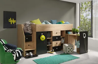 Produktbild von Multifunktionsbett SIDONIE 3 – Artisan-Eiche / Mattschwarz, links