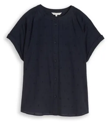 Produktbild von Tom Tailor Loose Fit Bluse mit Rundhalsausschnitt, Knopfleiste und Ärmelaufschlag aus Dobby-Gewebe