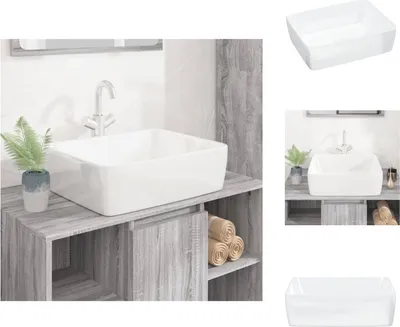 Zdjęcie produktu dla vidaXL Umywalka biała 48x37x13 cm ceramiczna prostokątna - Umywalka łazienkowa