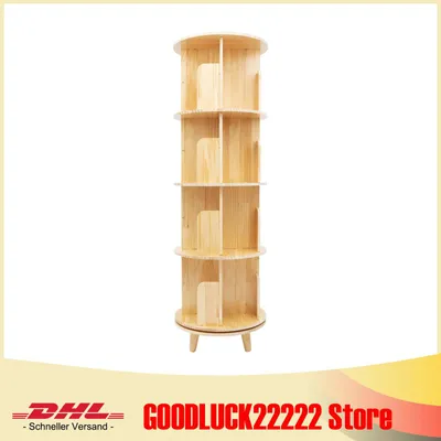 Image de Support de livres rotatif, 4 niveaux - Plateaux en bois massif - Largeur de 52 cm