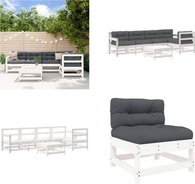 Image de vidaXL 6 pcs. Garden Lounge Set with Coussins Blanc Massif Wood - Garden Lounge Set - Garden Lounge Sets - Lounge Set - Outdoor Lounge Set