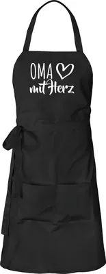 Produktbild von Huuraa Schürze Oma mit Herz Schwarz mit Taschen Baumwolle Kochschürze Geschenkidee