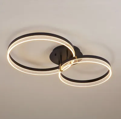 Produktbild von Deckenleuchte, LED Deckenleuchte, Stufenlos Dimmbare Deckenlampe, 2 Ringe Moderne Esszimmerlampe, Weiße Streifen&Schwarz Schlafzimmerleuchte, mit Fernbedienung, Büro, Vintage, Deko